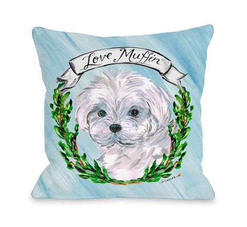 Maltese Blue Multi Throw Pillow by Timree Gold