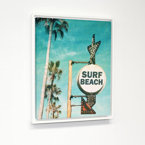 Surf Beach Sign - Blue Multi White Floating Frame by OBC 11 X 14