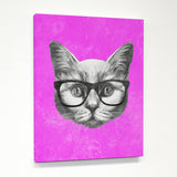 Hipster Cat - Gray Purple Canvas by OBC 11 X 14