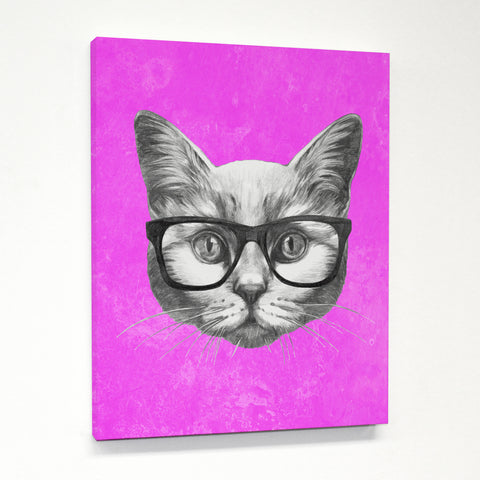 Hipster Cat - Gray Purple Canvas by OBC 11 X 14