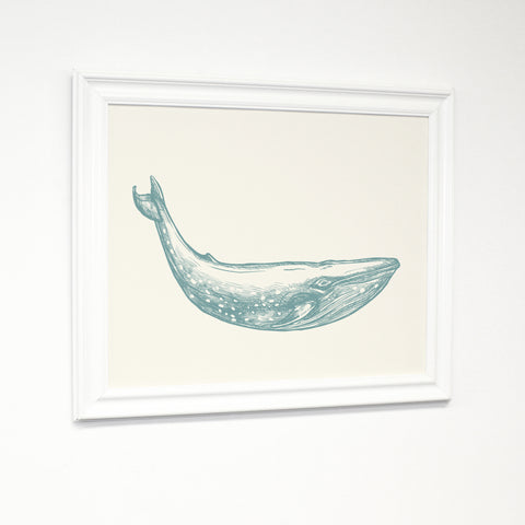 Natural Whale - Blue White Traditional Framed Canvas by OBC 11 X 14