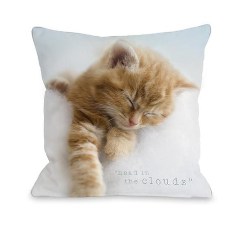 Head In The Clouds Kitten Throw Pillow by Rachael Hale