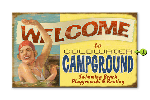 Waving Swimmer Campground Version Metal 14x24