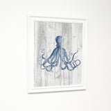 Indigo Octopus - Multi White Traditional Framed Canvas  11 X 14