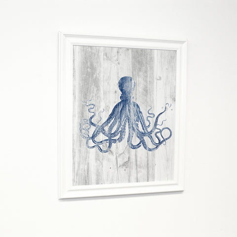 Indigo Octopus - Multi White Traditional Framed Canvas  11 X 14