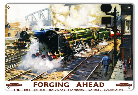 ArtFuzz Forging Ahead Railways Reproduction Railroad Metal Sign 9x12