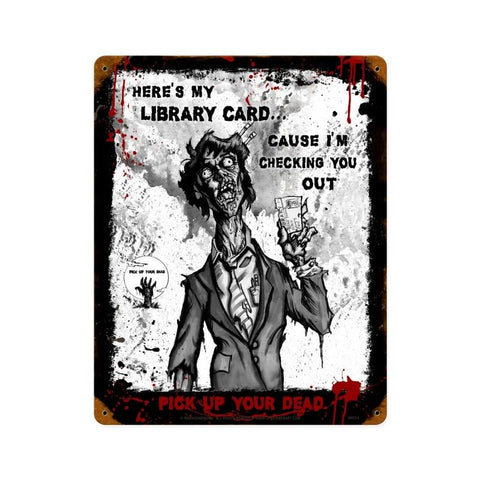 Zombie Library Card Sign Metal Sign Wall Decor 12 x 15