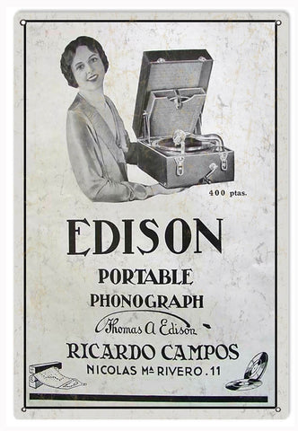 Vintage Edison Portable Phonograph Metal Sign