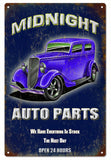 Midnight Auto Parts Hot Rod Metal Sign