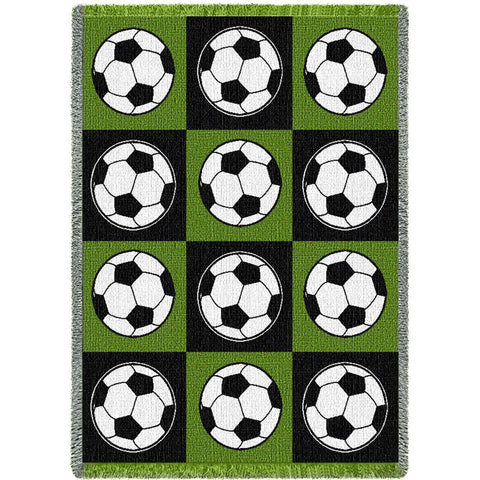 Soccer Balls Green and Black Blanket