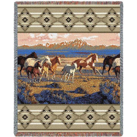 Wild Horses Beige Tapestry Blanket