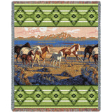 Wild Horses Green Tapestry Blanket