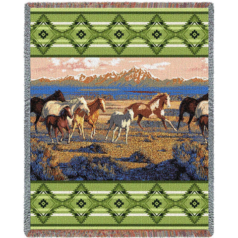 Wild Horses Green Tapestry Blanket