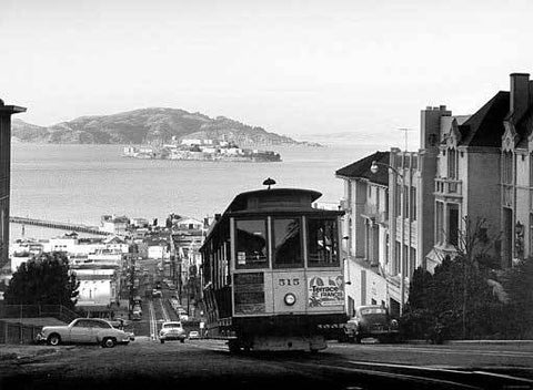 San Francisco Cable Car Alcatraz Wood Sign 9x12 (23cm x 31cm) Solid