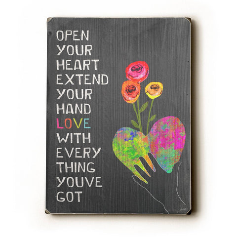 Open Your Heart Wood Sign 9x12 (23cm x 31cm) Solid