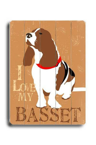 I love my basset Wood Sign 9x12 (23cm x 31cm) Solid