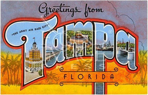 Greetings from Tampa,  Florida Wood Sign 7.5x12 (20cm x31cm) Solid