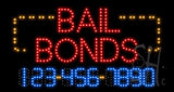 Bail Bonds Phone Number Changeable Animated LED Sign 17" Tall x 32" Wide x 1" Deep