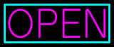 Aqua Border With Pink Open Neon Sign 10" Tall x 24" Wide x 3" Deep