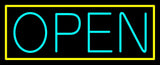 Aqua Open With Yellow Border Neon Sign 13" Tall x 32" Wide x 3" Deep