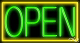 Yellow Border With Green Open Neon Sign 20" Tall x 37" Wide x 3" Deep