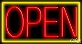 Yellow Border With Red Open Neon Sign 20" Tall x 37" Wide x 3" Deep